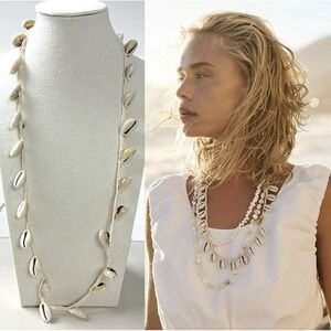 Free People Maui Shell Necklace Bohemian Beach Neutral Natural Resort Vaca NEW